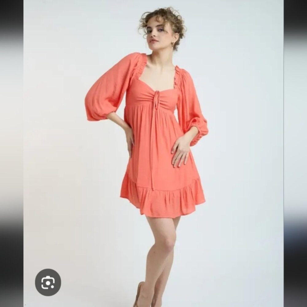 Hunter & Brown Coral Puff Sleeve Mini Dress, Size L, NWT